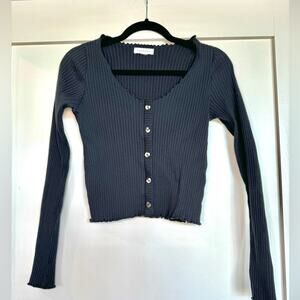Topshop Long Sleeve Scoop Neck Ribbed Scalloped Shirt Size 12